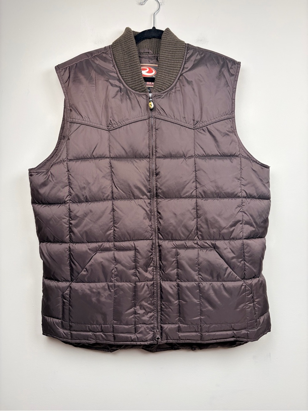 Roper Range Gear Men’s XL Brown Down Puffer Vest Western Rib Knit Collar